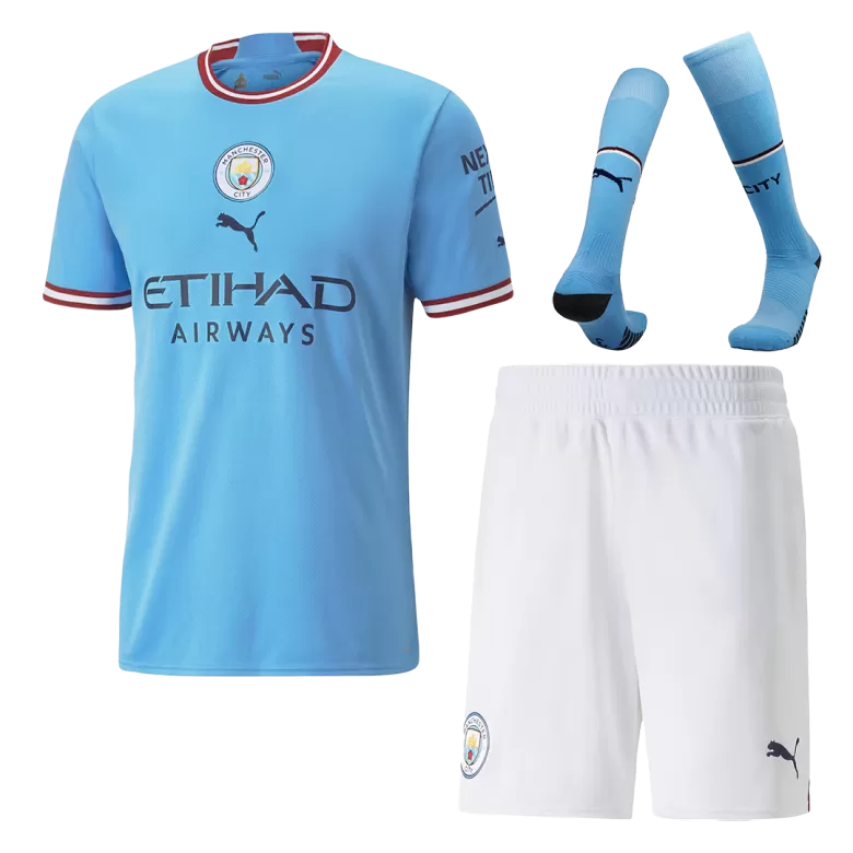 Conjunto Completo Manchester City 2022/23 Primera Equipación Local Hombre (Camiseta + Pantalón Corto + Calcetines) Puma - camisetasfutbol