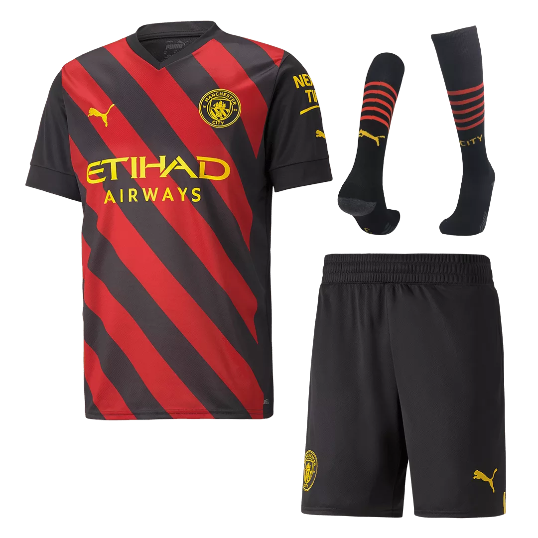 Conjunto Completo Manchester City 2022/23 Segunda Equipación Visitante Hombre (Camiseta + Pantalón Corto + Calcetines) Puma - camisetasfutbol