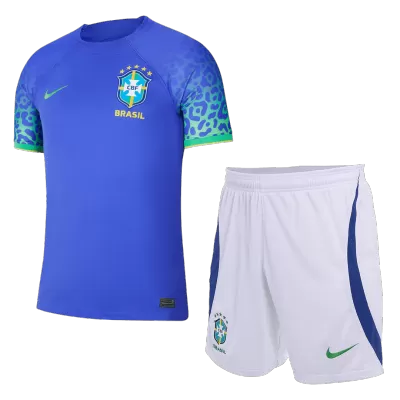 Miniconjunto Brazil 2022 Segunda Equipación Visitante Copa del Mundo Niño (Camiseta + Pantalón Corto) - camisetasfutbol