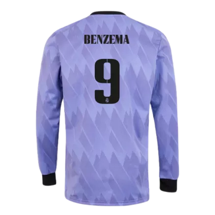 Camiseta de Futbol Manga Larga BENZEMA #9 Visitante Real Madrid 2022/23 para Hombre - Versión Hincha Personalizada - camisetasfutbol
