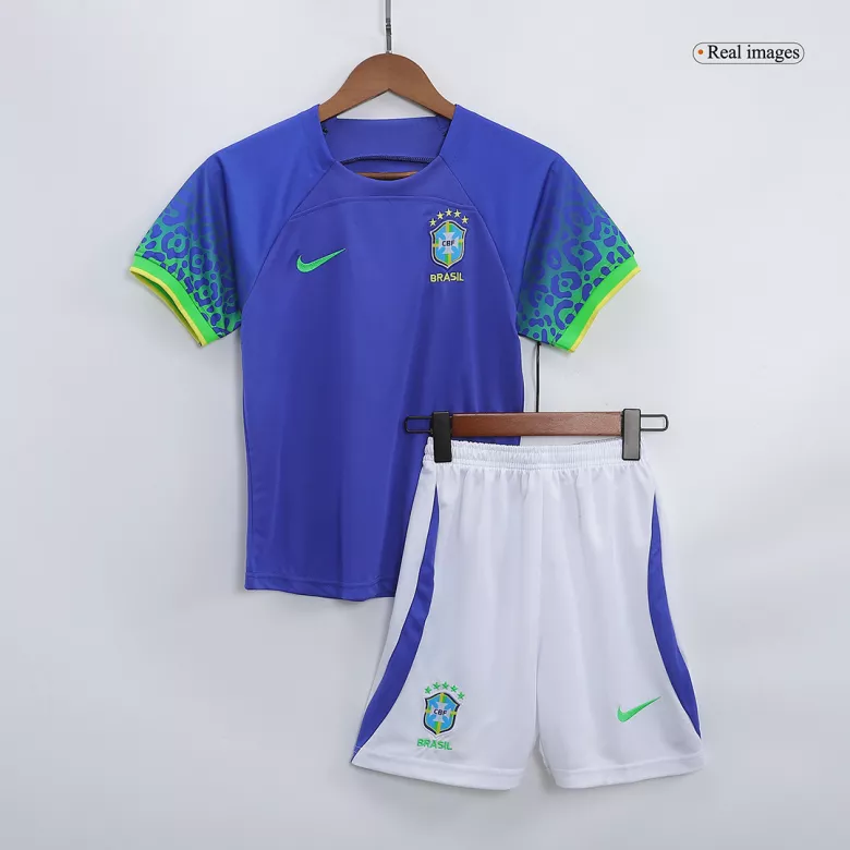 Miniconjunto Brazil 2022 Segunda Equipación Visitante Copa del Mundo Niño (Camiseta + Pantalón Corto) - camisetasfutbol