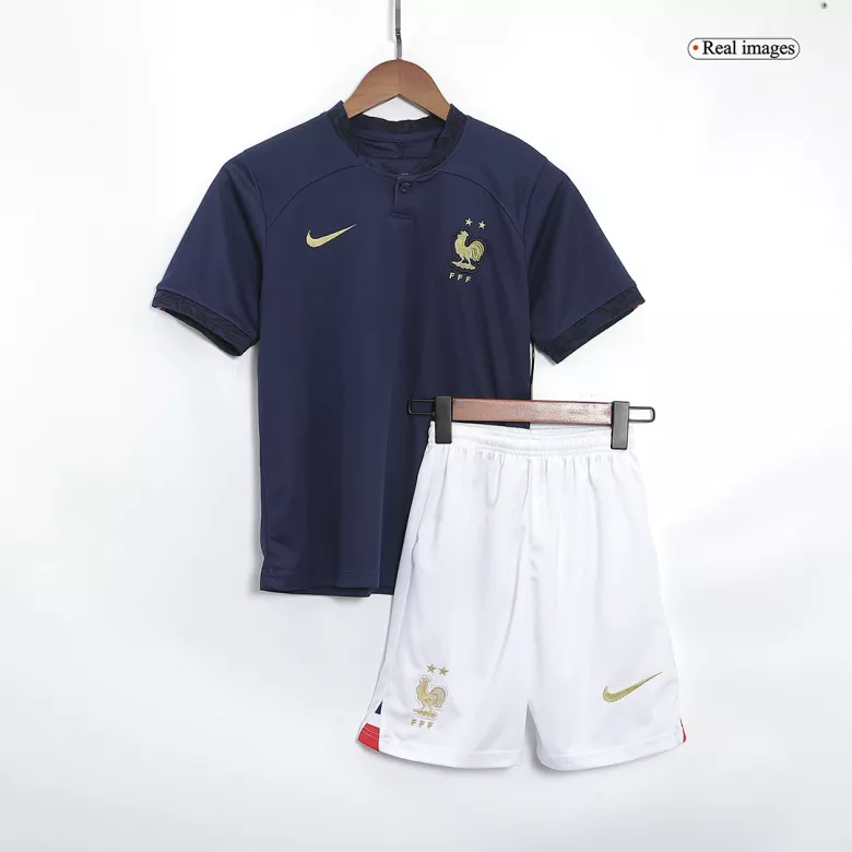 Miniconjunto Completo Francia 2022 Primera Equipación Copa del Mundo Local Niño (Camiseta + Pantalón Corto + Calcetines) - camisetasfutbol