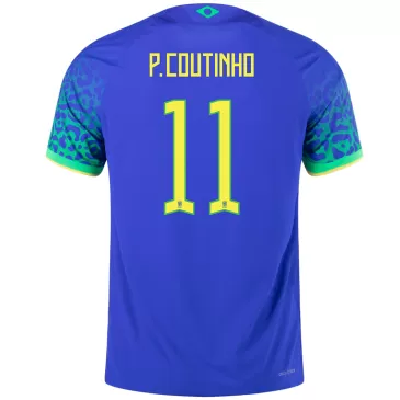 Camiseta Futbol Visitante de Hombre Brazil 2022 con Número de P.Coutinho #11 -Version Jugador - camisetasfutbol