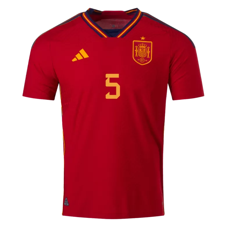 Camiseta Auténtica SERGIO #5 España 2022 Primera Equipación Copa del Mundo Local Hombre - Versión Jugador - camisetasfutbol