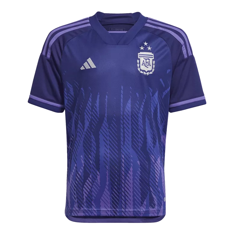 Tres Estrellas Miniconjunto Completo Argentina 2022 Segunda Equipación Visitante Copa del Mundo Niño (Camiseta + Pantalón Corto + Calcetines) - camisetasfutbol