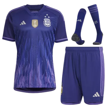 Uniformes de Futbol Completos Visitante 2022 Argentina Copa del Mundo - Con Medias para Hombre Edición Campeón - camisetasfutbol