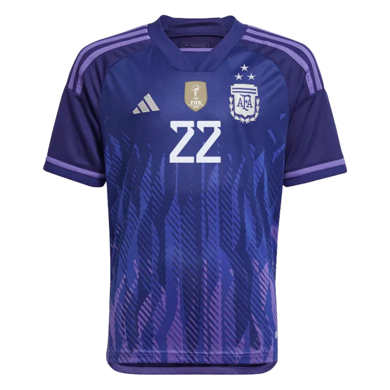 Tres Estrellas Camiseta Futbol Visitante Copa del Mundo de Hombre Argentina 2022 con Número de L. MARTINEZ #22 - camisetasfutbol