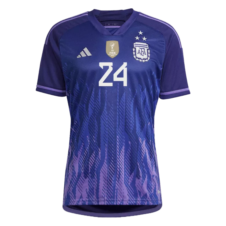 Tres Estrellas Camiseta Futbol Visitante Copa del Mundo de Hombre Argentina 2022 con Número de E. FERNANDEZ #24 - camisetasfutbol