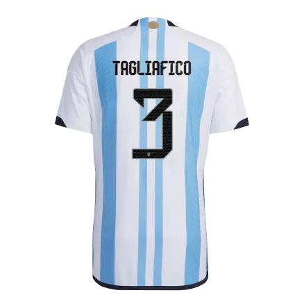 Tres Estrellas Camiseta Auténtica TAGLIAFICO #3 Argentina 2022 Primera Equipación Copa del Mundo Local Hombre - Versión Jugador - camisetasfutbol