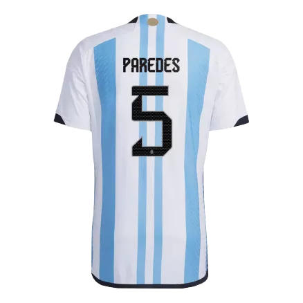 Tres Estrellas Camiseta Auténtica PAREDES #5 Argentina 2022 Primera Equipación Copa del Mundo Local Hombre - Versión Jugador - camisetasfutbol