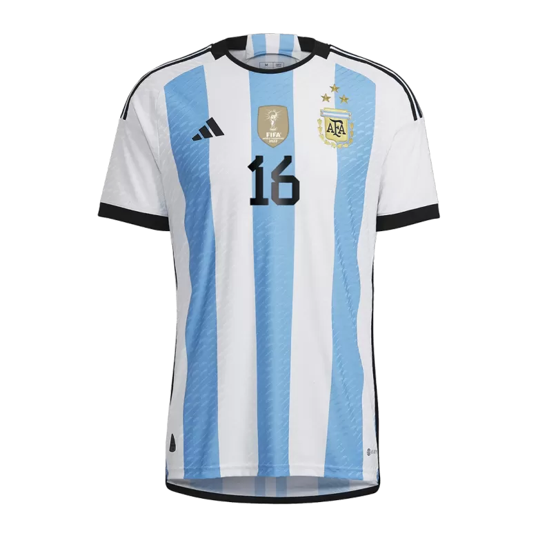 Tres Estrellas Camiseta Auténtica T. ALMADA #16 Argentina 2022 Primera Equipación Copa del Mundo Local Hombre - Versión Jugador - camisetasfutbol