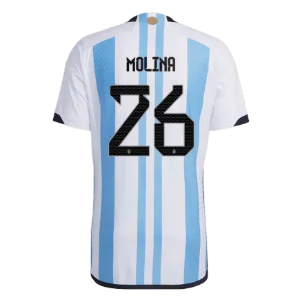 Tres Estrellas Camiseta Auténtica MOLINA #26 Argentina 2022 Primera Equipación Copa del Mundo Local Hombre - Versión Jugador - camisetasfutbol