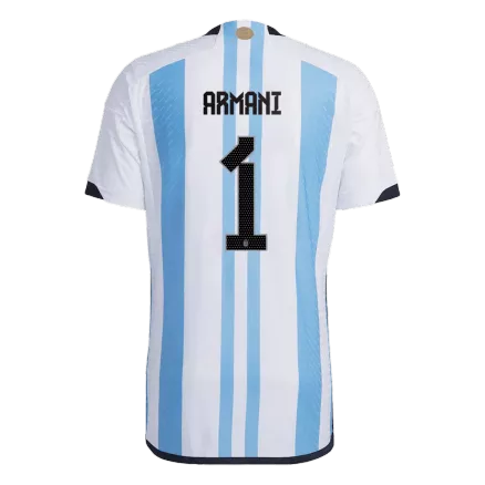 Tres Estrellas Camiseta Auténtica ARMANI #1 Argentina 2022 Primera Equipación Copa del Mundo Local Hombre - Versión Jugador - camisetasfutbol