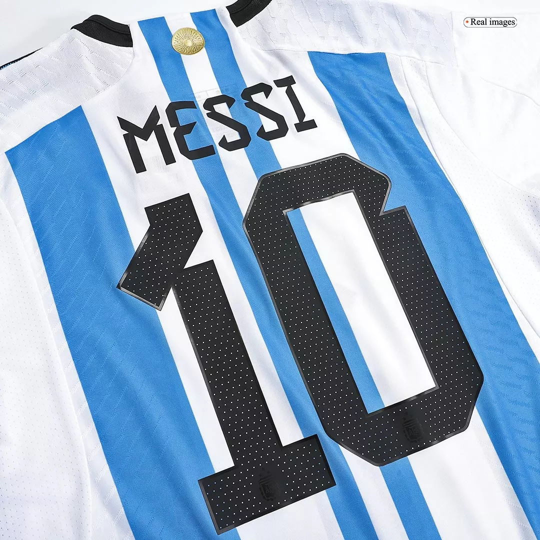 Camiseta Futbol Local Copa del Mundo de Hombre Argentina 2022 con Número de MESSI #10 Edición Campeón -Version Jugador - camisetasfutbol