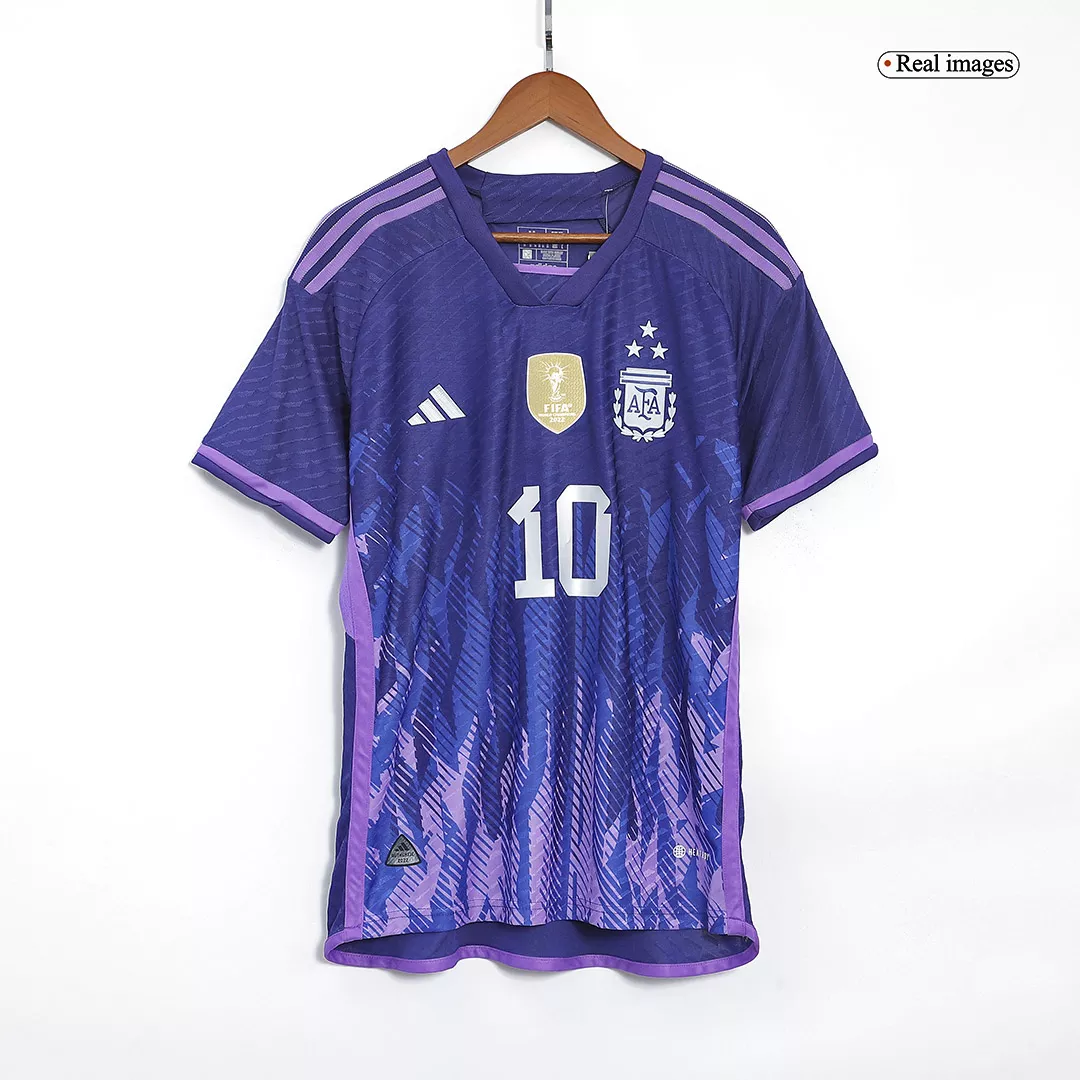 Camiseta Futbol Visitante Copa del Mundo de Hombre 2022 con Número de Messi #10 Edición Campeón -Version Jugador - camisetasfutbol