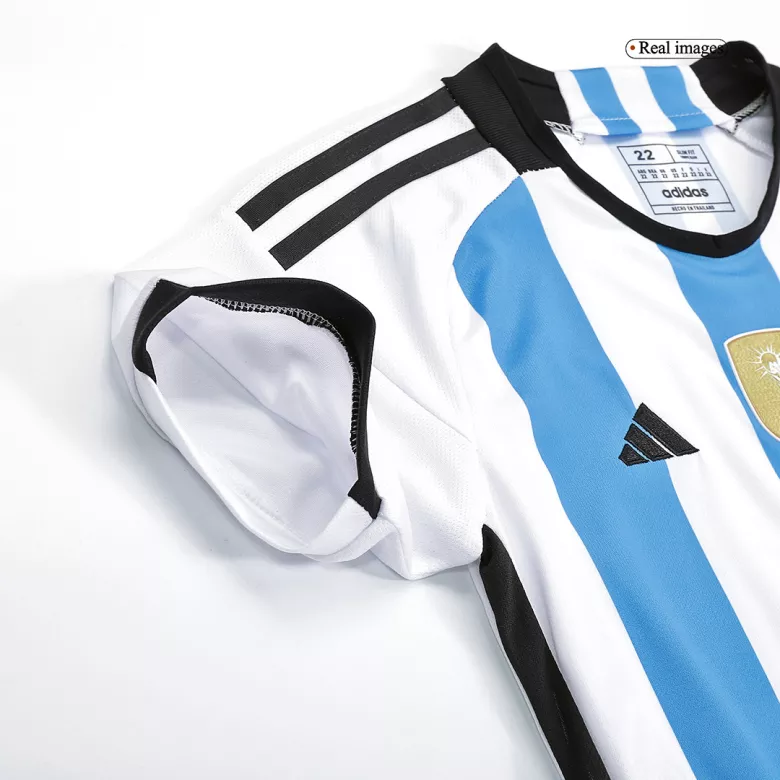 Tres Estrellas Miniconjunto Argentina 2022 Primera Equipación Local Niño (Camiseta + Pantalón Corto) - camisetasfutbol