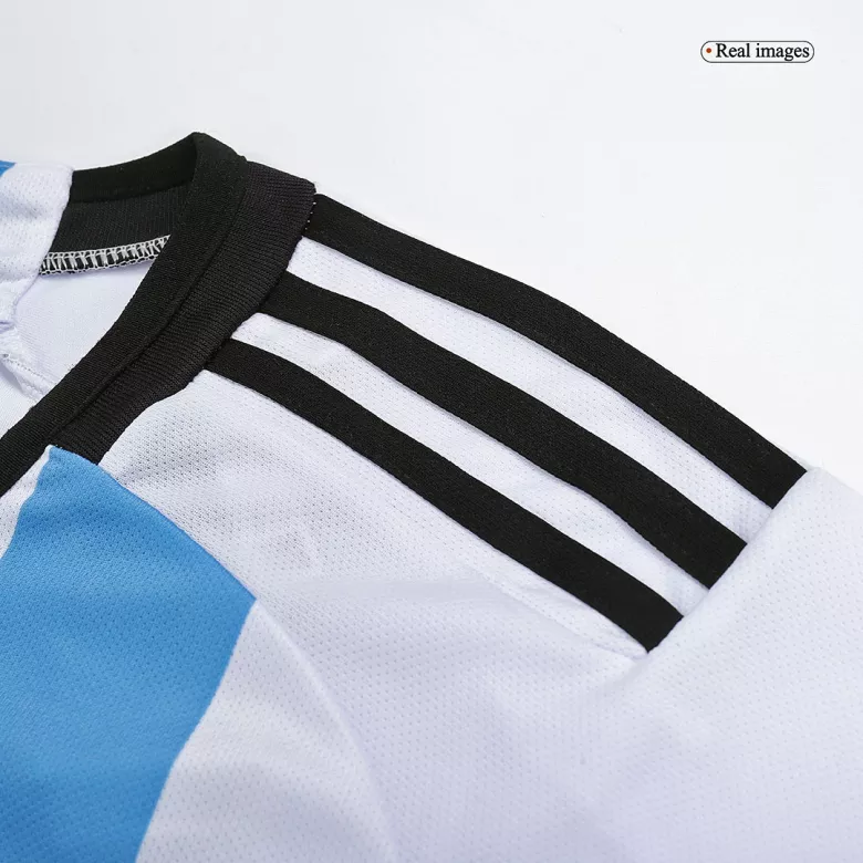 Tres Estrellas Camiseta MESSI #10 Argentina 2022 Primera Equipación Copa del Mundo Local Mujer - Versión Hincha - camisetasfutbol