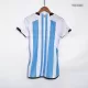 Tres Estrellas Camiseta MESSI #10 Argentina 2022 Primera Equipación Copa del Mundo Local Mujer - Versión Hincha - camisetasfutbol