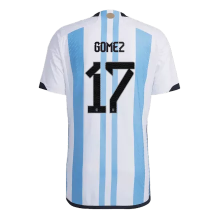 Tres Estrellas Camiseta Auténtica GOMEZ #17 Argentina 2022 Primera Equipación Copa del Mundo Local Hombre - Versión Jugador - camisetasfutbol