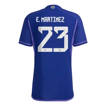 Tres Estrellas Camiseta Auténtica E. MARTINEZ #23 Argentina 2022 Segunda Equipación Visitante Copa del Mundo Hombre - Versión Jugador - camisetasfutbol