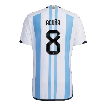 Tres Estrellas Camiseta Auténtica ACUÑA #8 Argentina 2022 Primera Equipación Copa del Mundo Local Hombre - Versión Jugador - camisetasfutbol