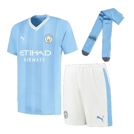 Conjunto Completo Manchester City 2023/24 Primera Equipación Local Hombre (Camiseta + Pantalón Corto + Calcetines) Puma - camisetasfutbol