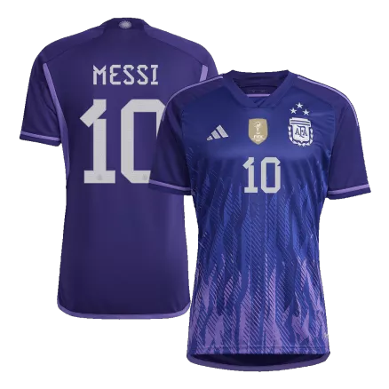 Tres Estrellas Camiseta MESSI #10 Argentina 2022 Segunda Equipación Visitante Copa del Mundo Mujer Adidas - Versión Replica - camisetasfutbol