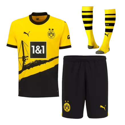 Conjunto Completo Borussia Dortmund 2023/24 Primera Equipación Local Hombre (Camiseta + Pantalón Corto + Calcetines) Puma - camisetasfutbol
