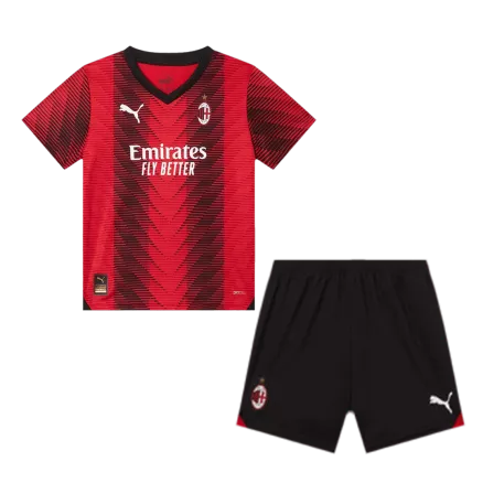 Miniconjunto AC Milan 2023/24 Primera Equipación Local Niño (Camiseta + Pantalón Corto) - camisetasfutbol