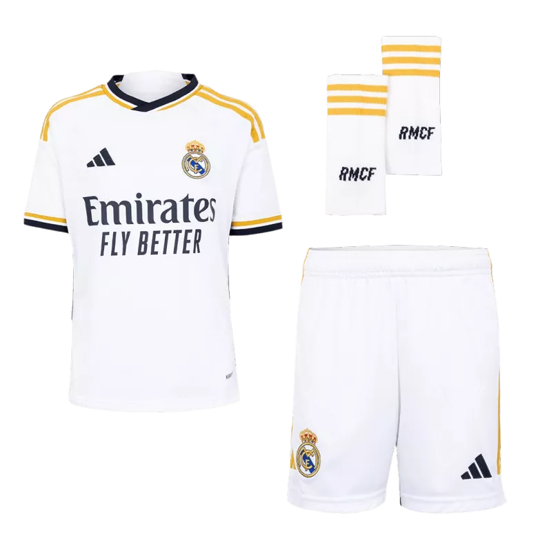Miniconjunto Completo Real Madrid 2023/24 Primera Equipación Local Niño (Camiseta + Pantalón Corto + Calcetines) - camisetasfutbol