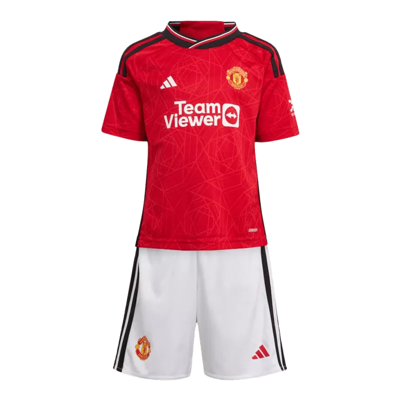 Miniconjunto Completo Manchester United 2023/24 Primera Equipación Local Niño (Camiseta + Pantalón Corto + Calcetines) - camisetasfutbol
