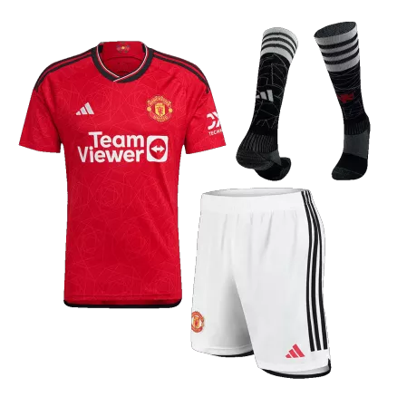Conjunto Completo Manchester United 2023/24 Primera Equipación Local Hombre (Camiseta + Pantalón Corto + Calcetines) Adidas - camisetasfutbol