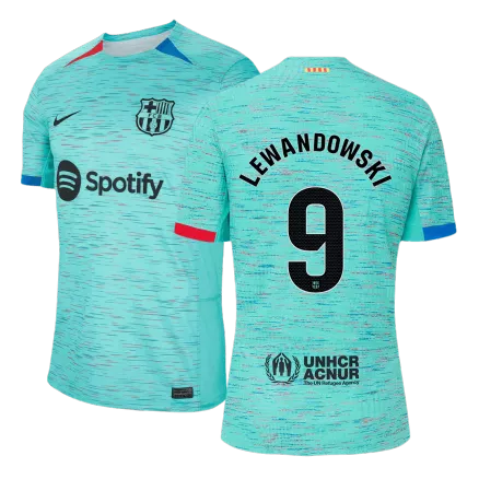Camiseta Auténtica LEWANDOWSKI #9 Barcelona 2023/24 Tercera Equipación Hombre - Versión Jugador - camisetasfutbol