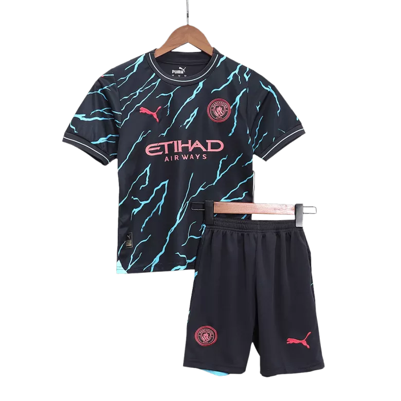 Miniconjunto Manchester City 2023/24 Tercera Equipación Niño (Camiseta + Pantalón Corto) - camisetasfutbol