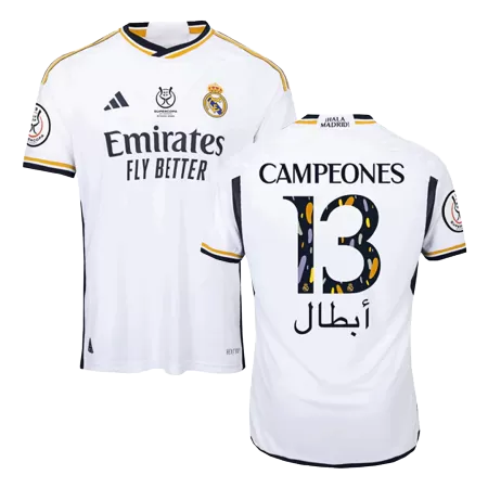 Camiseta Auténtica CAMPEONES #13 Real Madrid 2023/24 Primera Equipación Local Hombre - Versión Jugador - camisetasfutbol