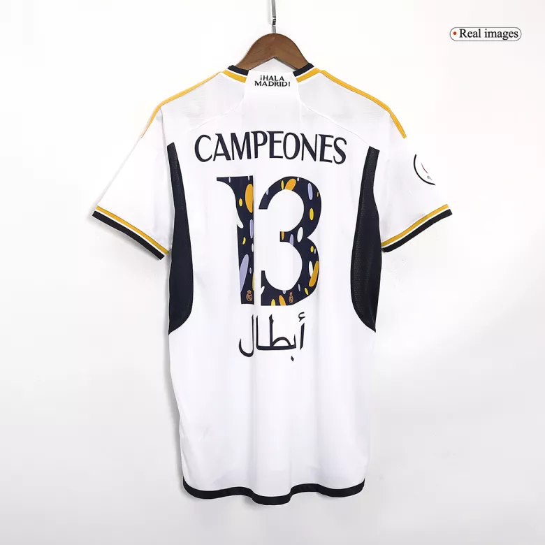 Calidad Premium Camiseta CAMPEONES #13 Real Madrid 2023/24 Primera Equipación Local Hombre - Versión Hincha - camisetasfutbol