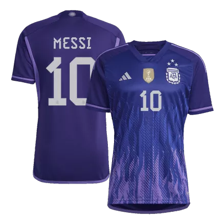 Tres Estrellas Camiseta MESSI #10 Argentina 2022 Segunda Equipación Visitante Copa del Mundo Mujer - Versión Hincha - camisetasfutbol