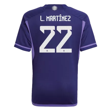 Tres Estrellas Camiseta Futbol Visitante Copa del Mundo de Hombre Argentina 2022 con Número de L. MARTINEZ #22 - camisetasfutbol