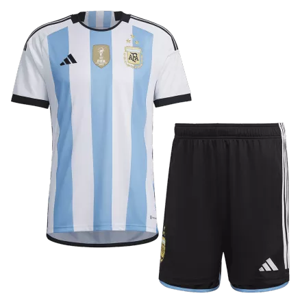Tres Estrellas Miniconjunto Argentina 2022 Primera Equipación Local Niño (Camiseta + Pantalón Corto) - camisetasfutbol