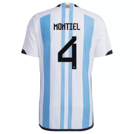 Tres Estrellas Camiseta Auténtica MONTIEL #4 Argentina 2022 Primera Equipación Copa del Mundo Local Hombre - Versión Jugador - camisetasfutbol