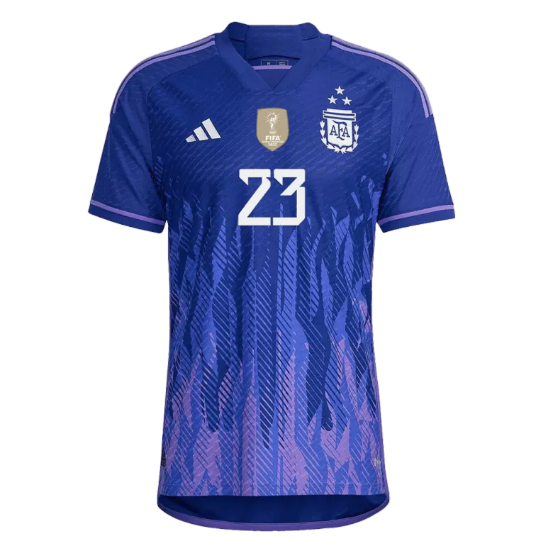 Tres Estrellas Camiseta Auténtica E. MARTINEZ #23 Argentina 2022 Segunda Equipación Visitante Copa del Mundo Hombre - Versión Jugador - camisetasfutbol