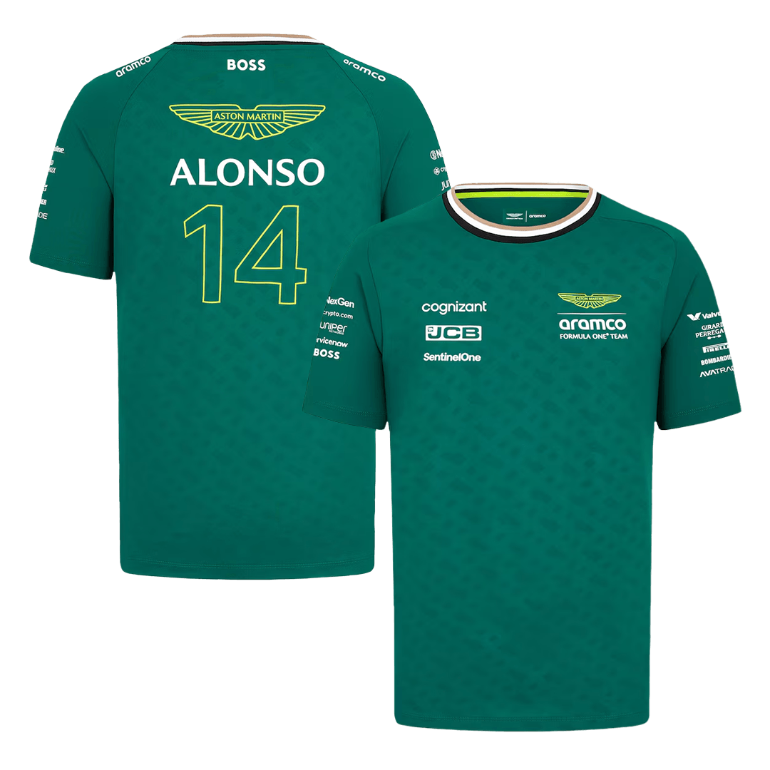 Calidad Premium Camiseta de Aston Martin Aramco Cognizant F1 Racing Team Fernando Alonso Driver T-Shirt Hombre - camisetasfutbol