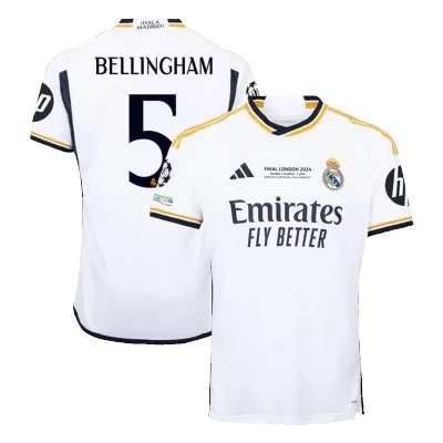 UCL FINAL Calidad Premium UCL Camiseta BELLINGHAM #5 Real Madrid 2023/24 Primera Equipación Local Hombre - Versión Hincha - camisetasfutbol