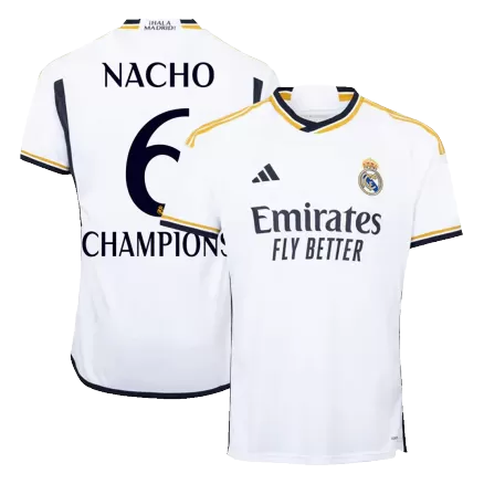 Calidad Premium Camiseta NACHO #6 CHAMPIONS Real Madrid 2023/24 Primera Equipación Local Hombre Talla Grande (4XL-5XL) - Versión Hincha - camisetasfutbol