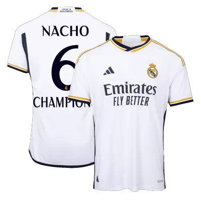 Camiseta Auténtica NACHO #6 CHAMPIONS Real Madrid 2023/24 Primera Equipación Local Hombre - Versión Jugador - camisetasfutbol