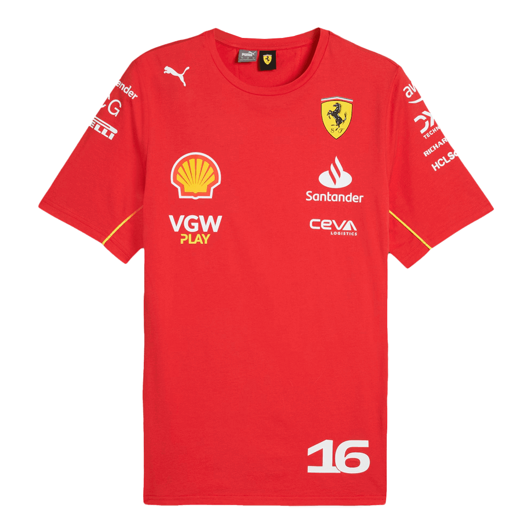 Calidad Premium Camiseta de Ferrari F1 Racing Team Charles Leclerc #16 T-Shirt Red Hombre Amarillo - camisetasfutbol