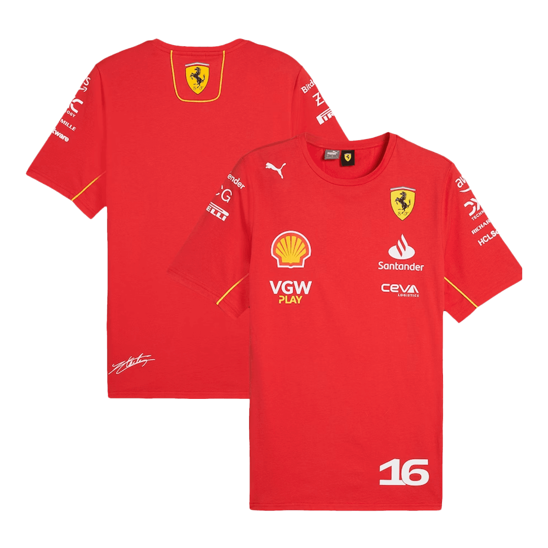 Calidad Premium Camiseta de Ferrari F1 Racing Team Charles Leclerc #16 T-Shirt Red Hombre Amarillo - camisetasfutbol