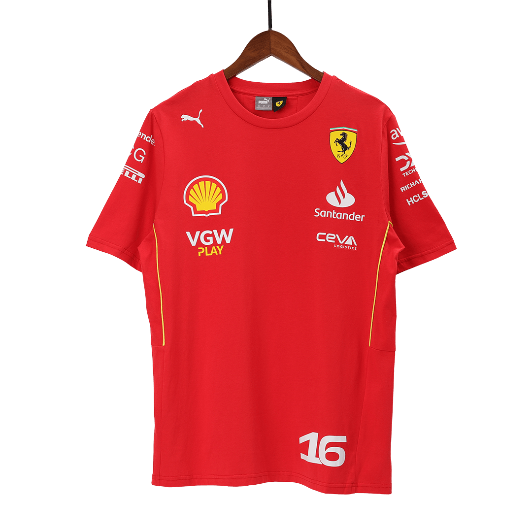 Calidad Premium Camiseta de Ferrari F1 Racing Team Charles Leclerc #16 T-Shirt Red Hombre Amarillo - camisetasfutbol