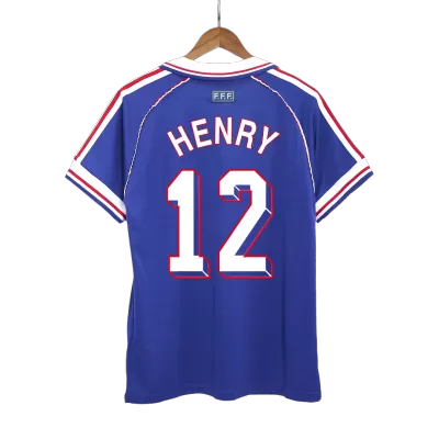 Camiseta Retro 1998 HENRY #12 Francia Primera Equipación Copa del Mundo Local Hombre - Versión Hincha - camisetasfutbol