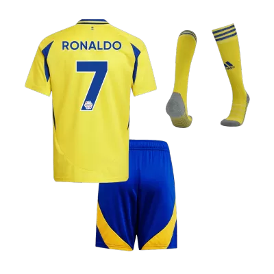 Miniconjunto Completo RONALDO #7 Al Nassr 2024/25 Primera Equipación Local Niño (Camiseta + Pantalón Corto + Calcetines) - camisetasfutbol